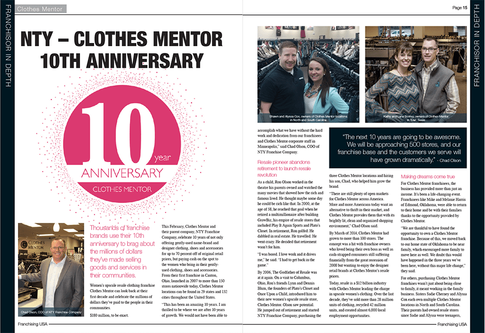 Franchising USA publication 10 year anniversary clothes mentor